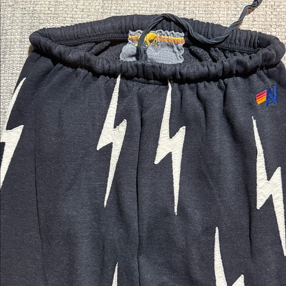 Aviator Nation Bolt Repeat Sweatpants Charcoal White Bolt Patches Women’s Medium - Picture 3 of 6